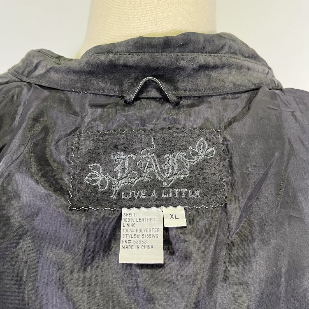Y2K Live A Little Suede Leather Jacket XL Dark Gray Zip Front Boho Western Moto - Picture 9 of 10